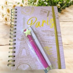 Paris Themed Pink & Gold 320 page Notebook with Papyrus Pink & Gold Pen Set